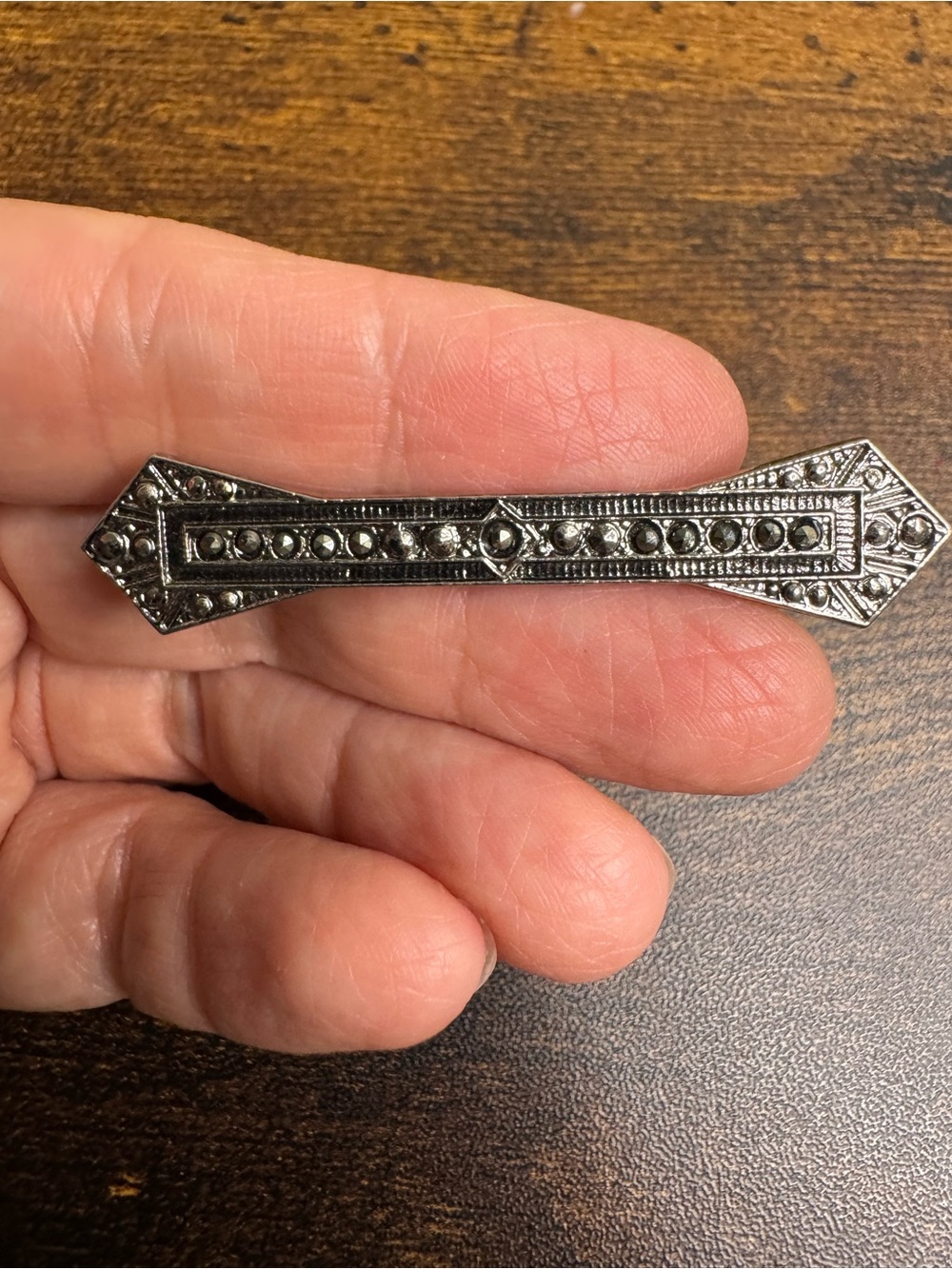 Vintage Silver Tone Marcasite Brooch Bar Pin